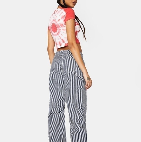 Lioness High Waisted Raw‎ Hem Pinstripe Wide Leg Jeans Size Small - Picture 11 of 11